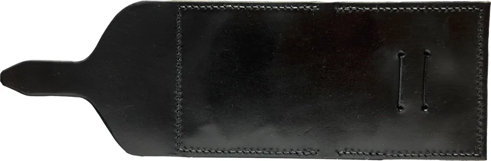 The outside, open flat. High-shine Chromexcel with the stitches sunk into the surface.